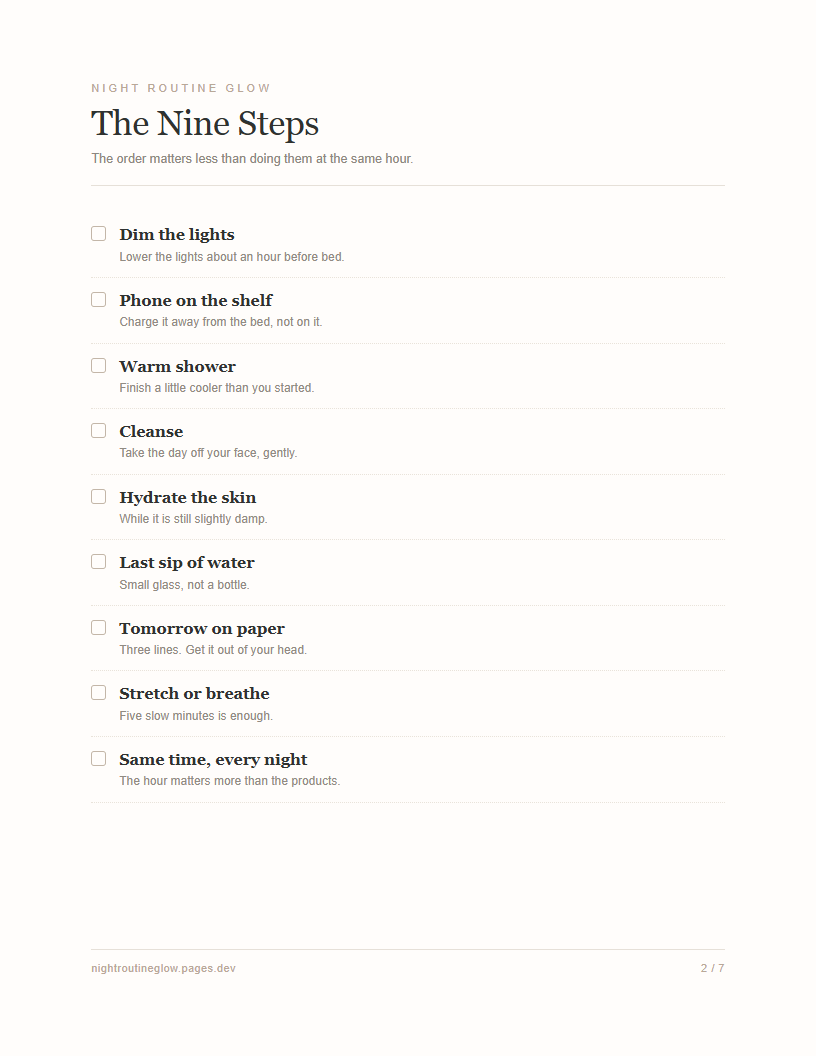 The nine steps checklist page